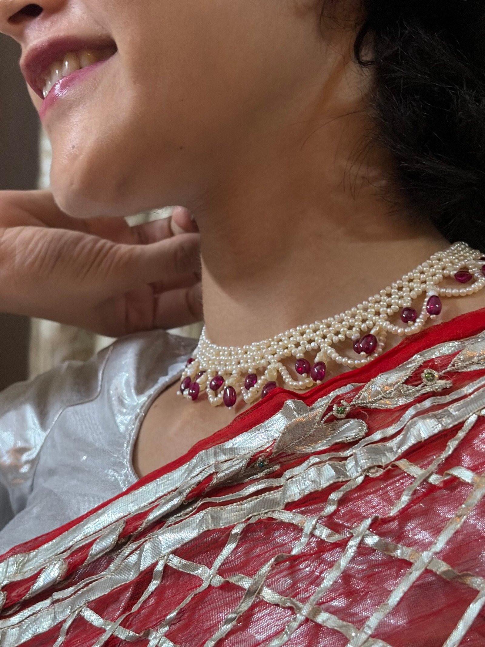 Basra Pearl Jali Choker with Red Drops