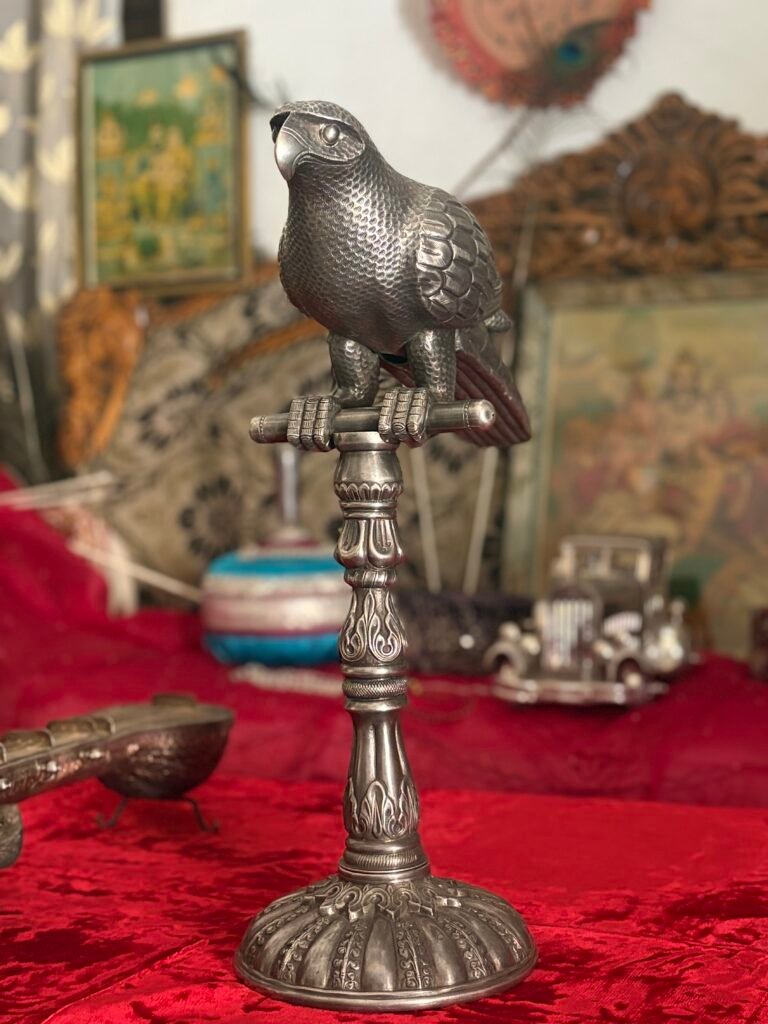Antique Falcon on a Pedestal Perch, view 2