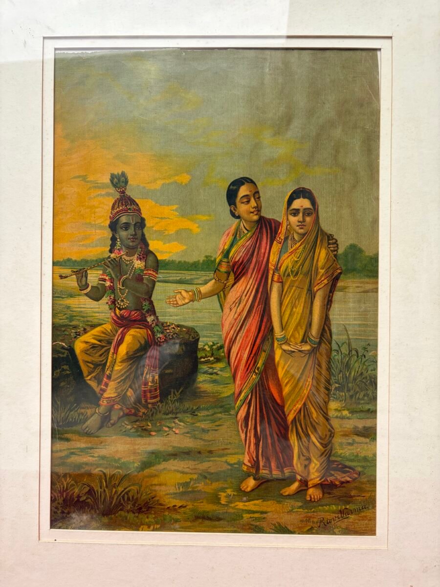 Krishna with Two Gopis, a Ravi Varma oleograph