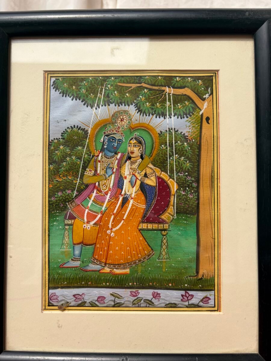 Radha and Krishna on the Swing — Framed Miniature