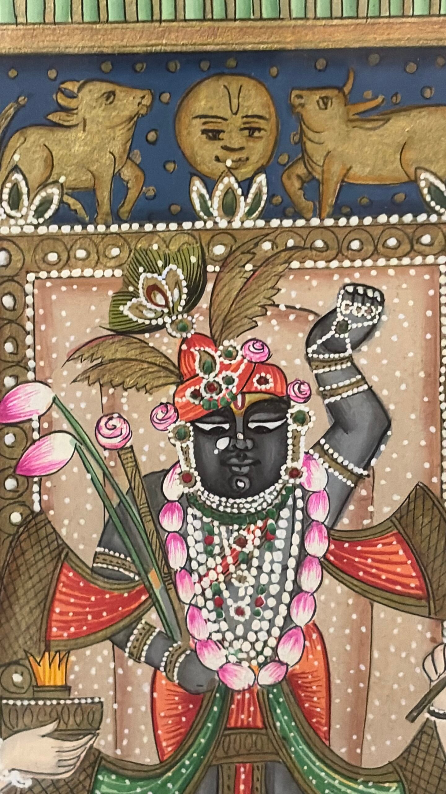 Shrinathji Painting with Gopis and Cows, view 5