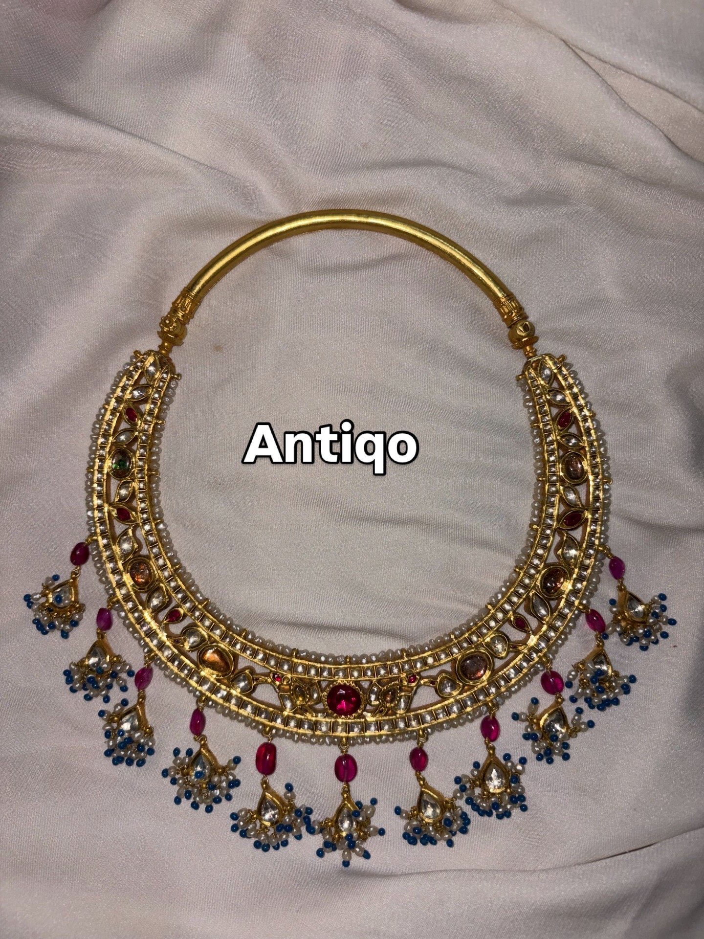 Jadau Kundan Hasli with Pearl Drops, view 3